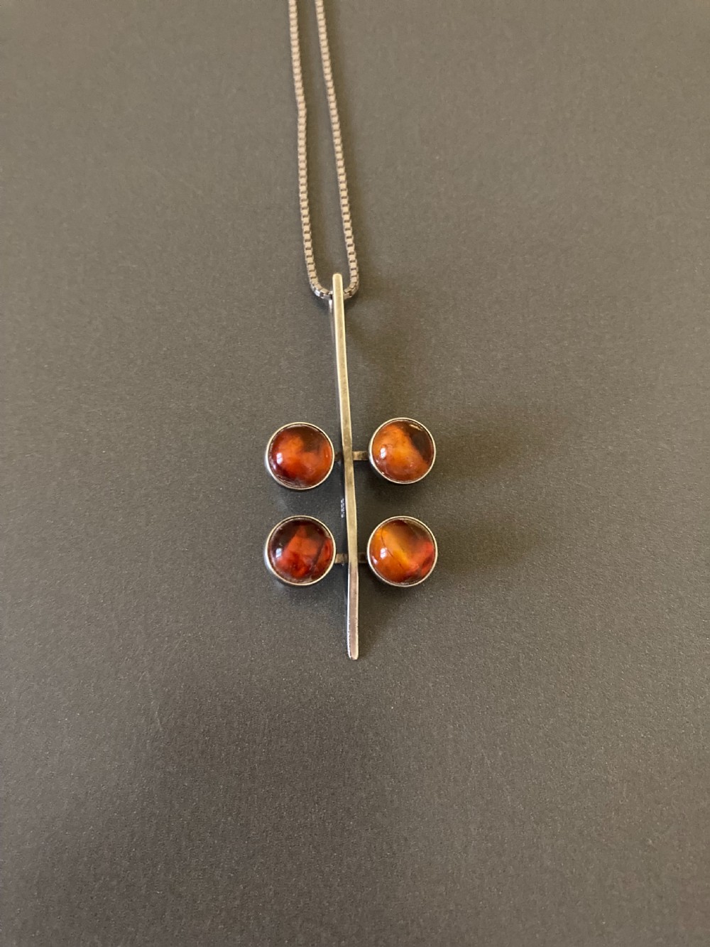 Danish Silver Pendant with Amber. 1960s. By N E From. View II