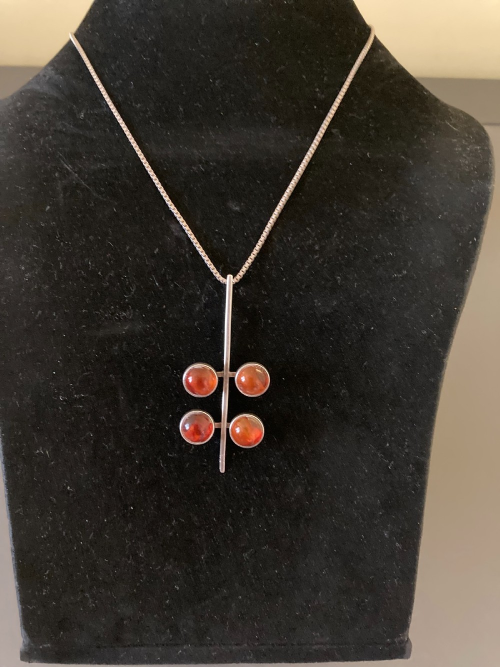 Danish Silver Pendant with Amber. 1960s. By N E From. View IV