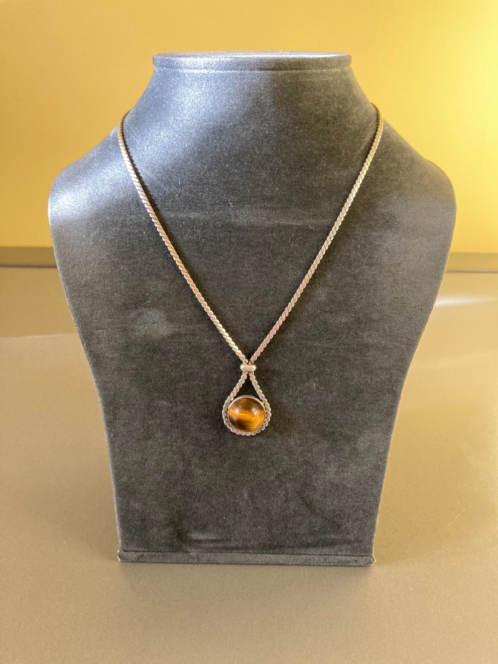 Danish Silver Necklace with Tiger's Eye. 1960s. By N E From. View III