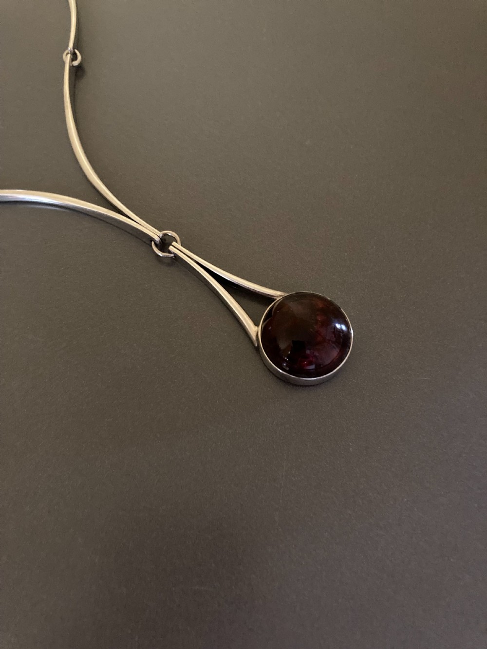 Danish Silver Necklace with Amber pendant. 1960s. By N E From View II