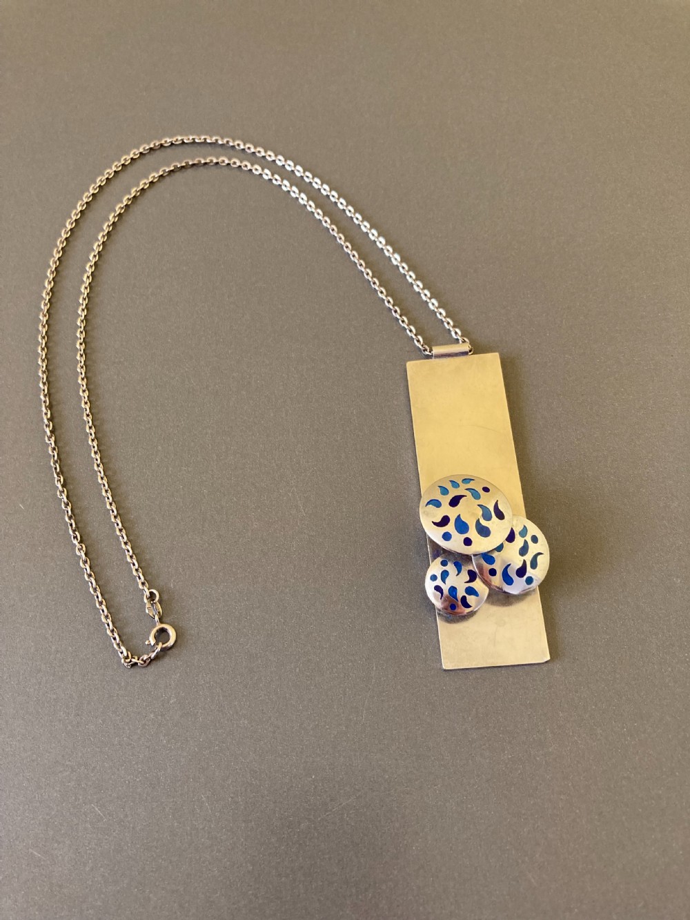 Danish Silver Pendant with Blue Enamel. By Reeslev Design.