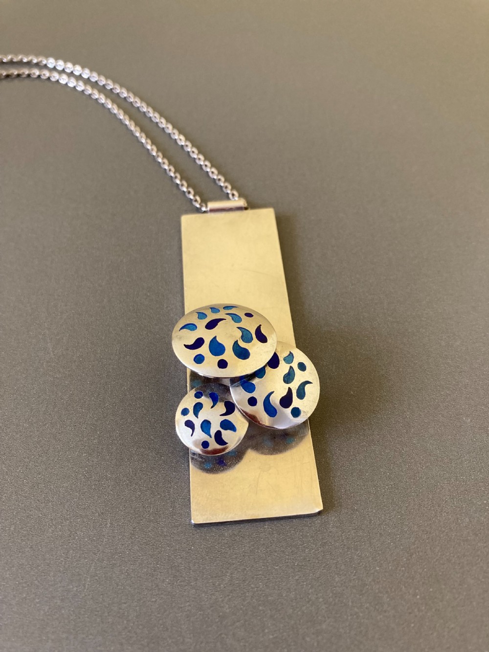 Danish Silver Pendant with Blue Enamel. By Reeslev Design. View II