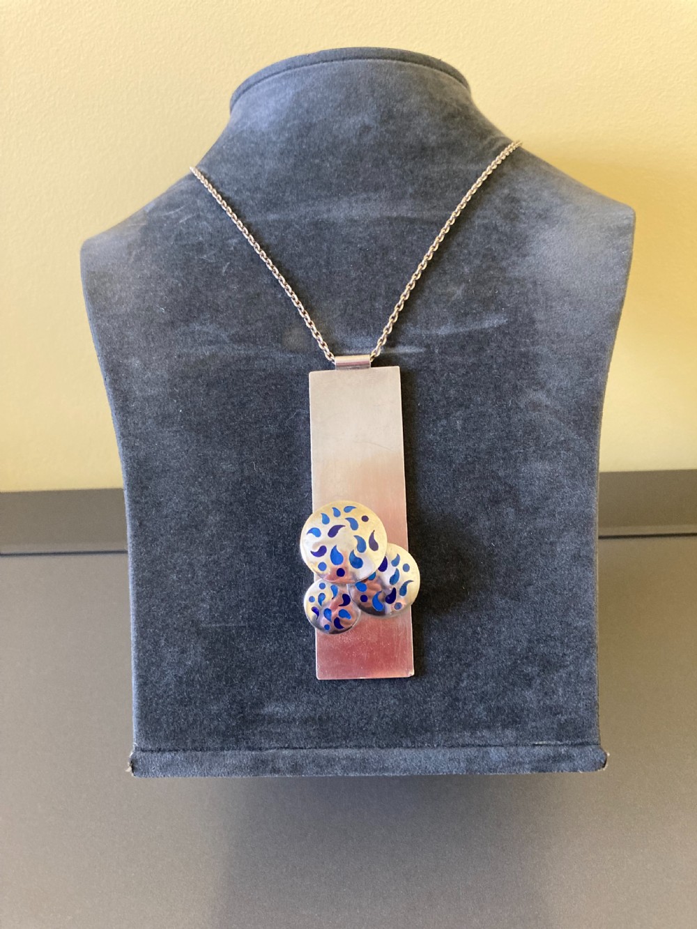 Danish Silver Pendant with Blue Enamel. By Reeslev Design. View V
