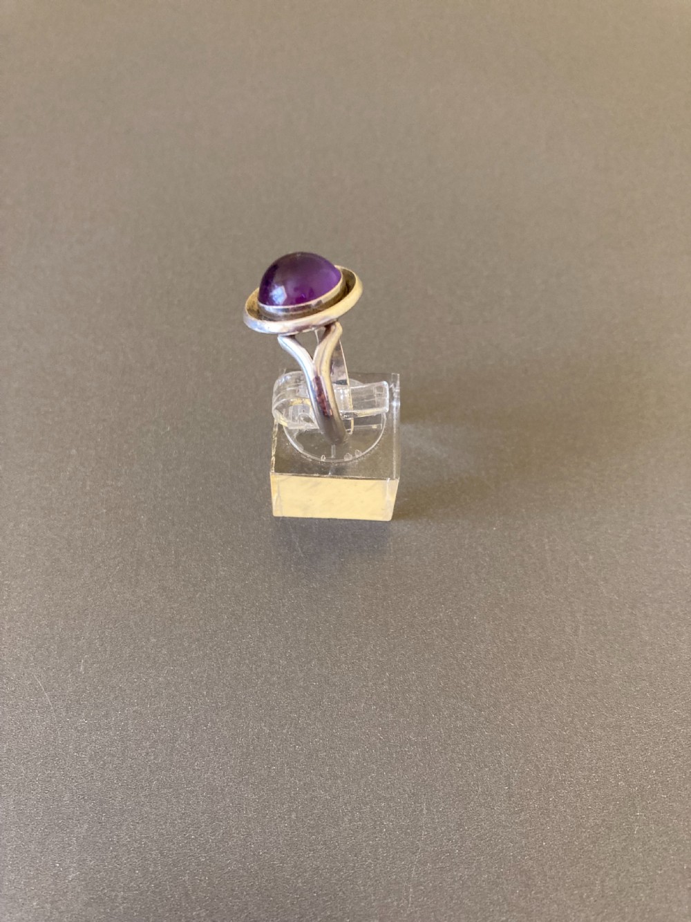 Danish Silver Ring with Amethyst. By N E From. 1960s.