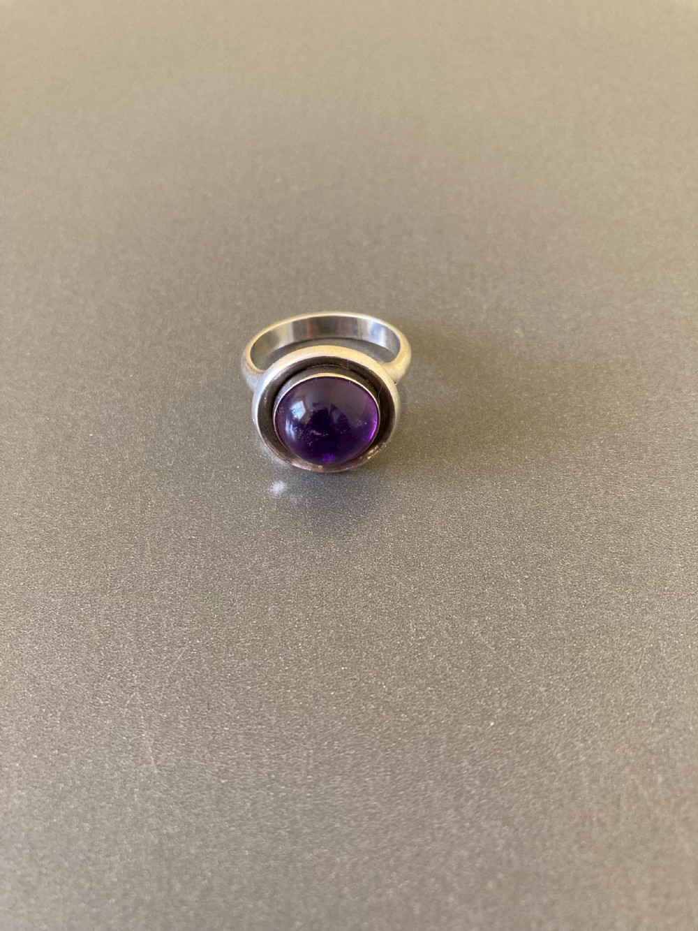Danish Silver Ring with Amethyst. By N E From. 1960s. View II
