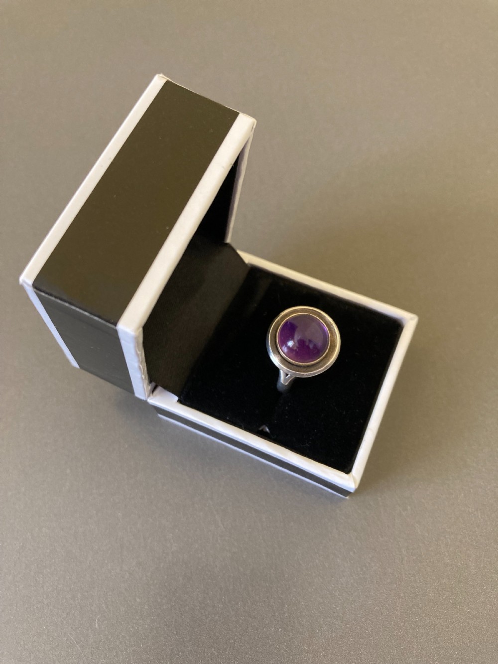 Danish Silver Ring with Amethyst. By N E From. 1960s. View V