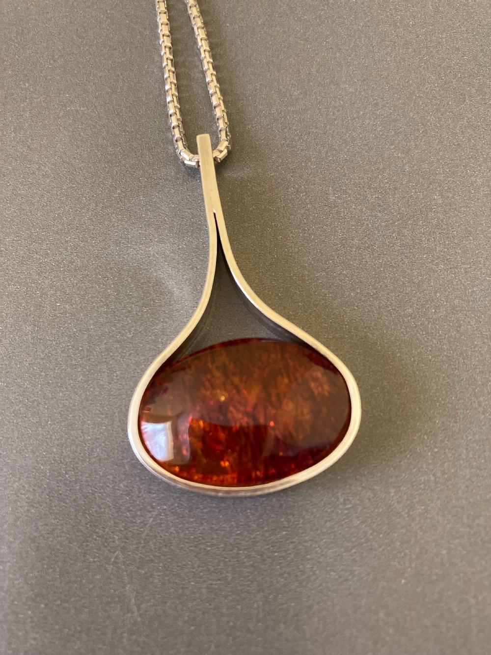 Danish Silver and Amber Pendant. By Einer Fehr. 1960s. View II
