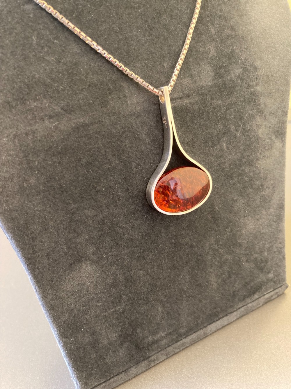Danish Silver and Amber Pendant. By Einer Fehr. 1960s. View IV