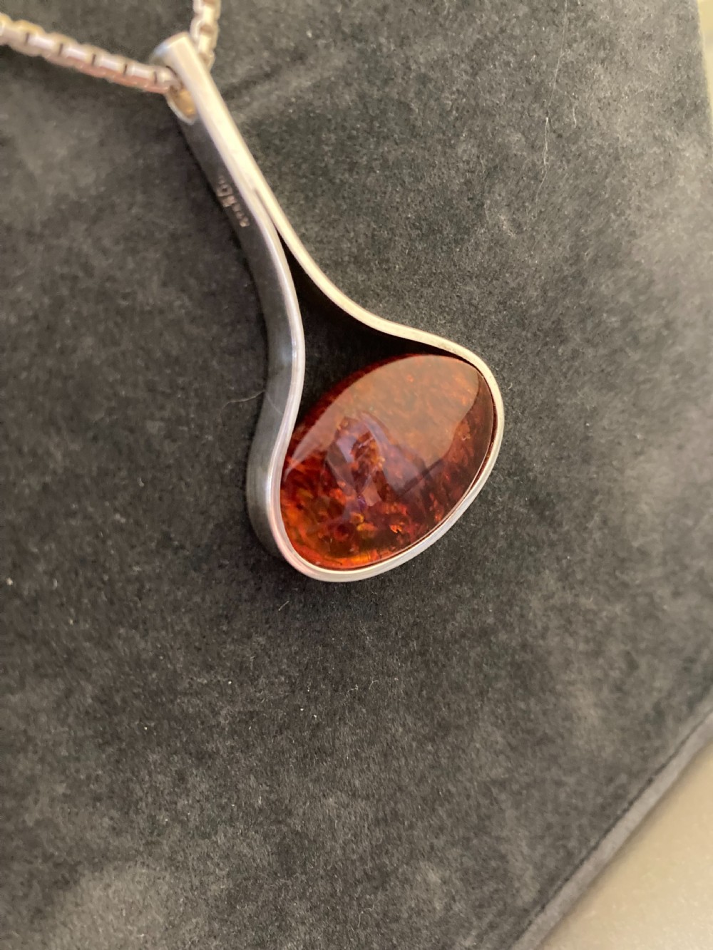 Danish Silver and Amber Pendant. By Einer Fehr. 1960s. View V