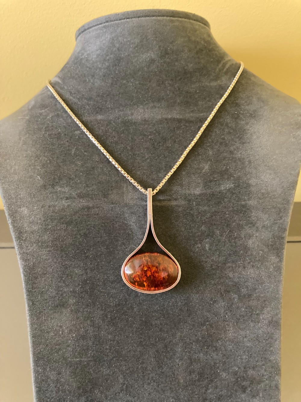 Danish Silver and Amber Pendant. By Einer Fehr. 1960s. View VI