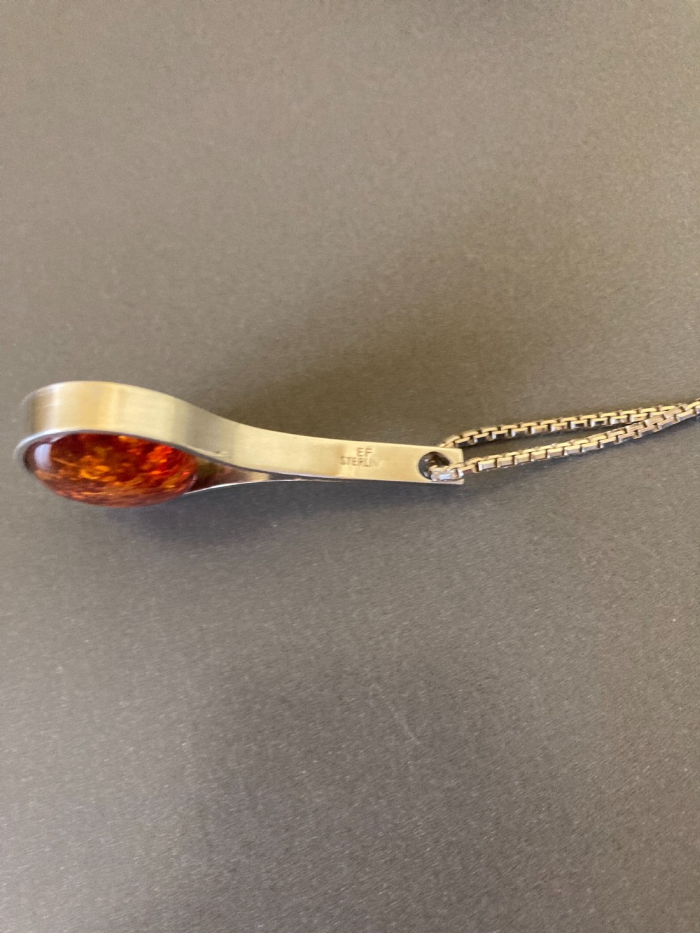 Danish Silver and Amber Pendant. By Einer Fehr. 1960s. View VII