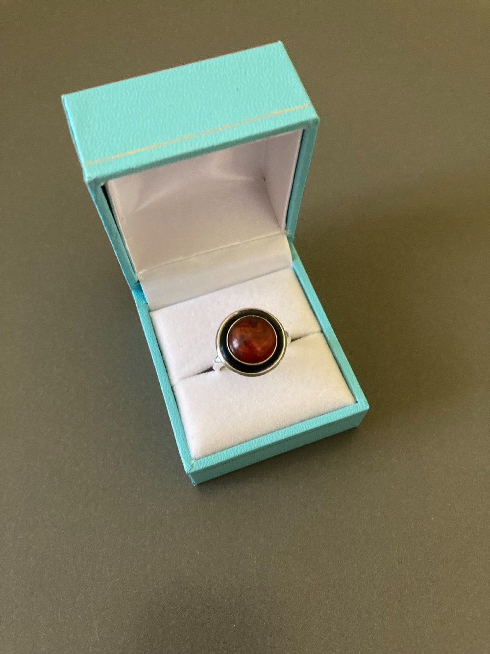 Danish Silver Ring with Amber. By N E From. 1960s.