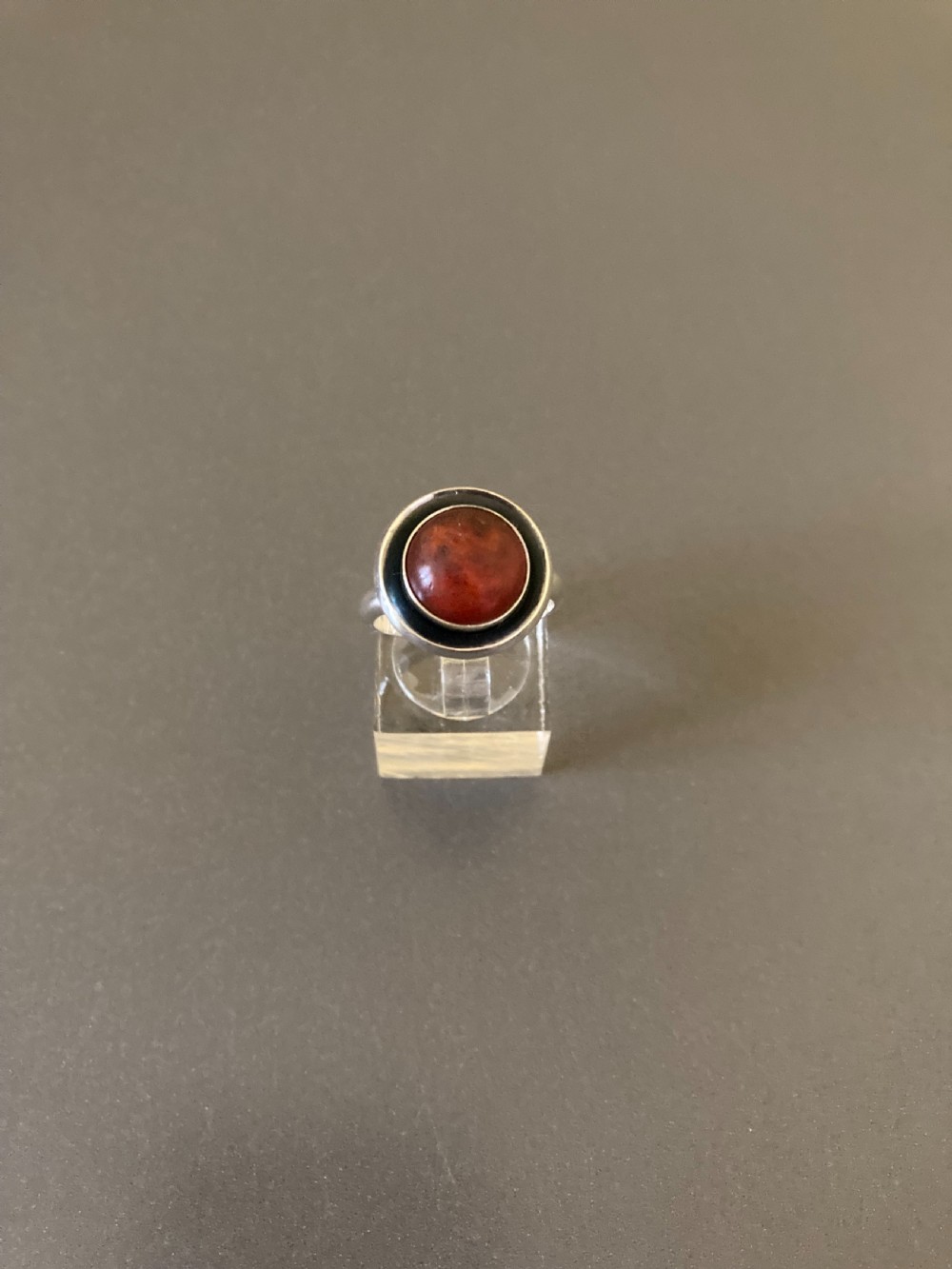 Danish Silver Ring with Amber. By N E From. 1960s. View II