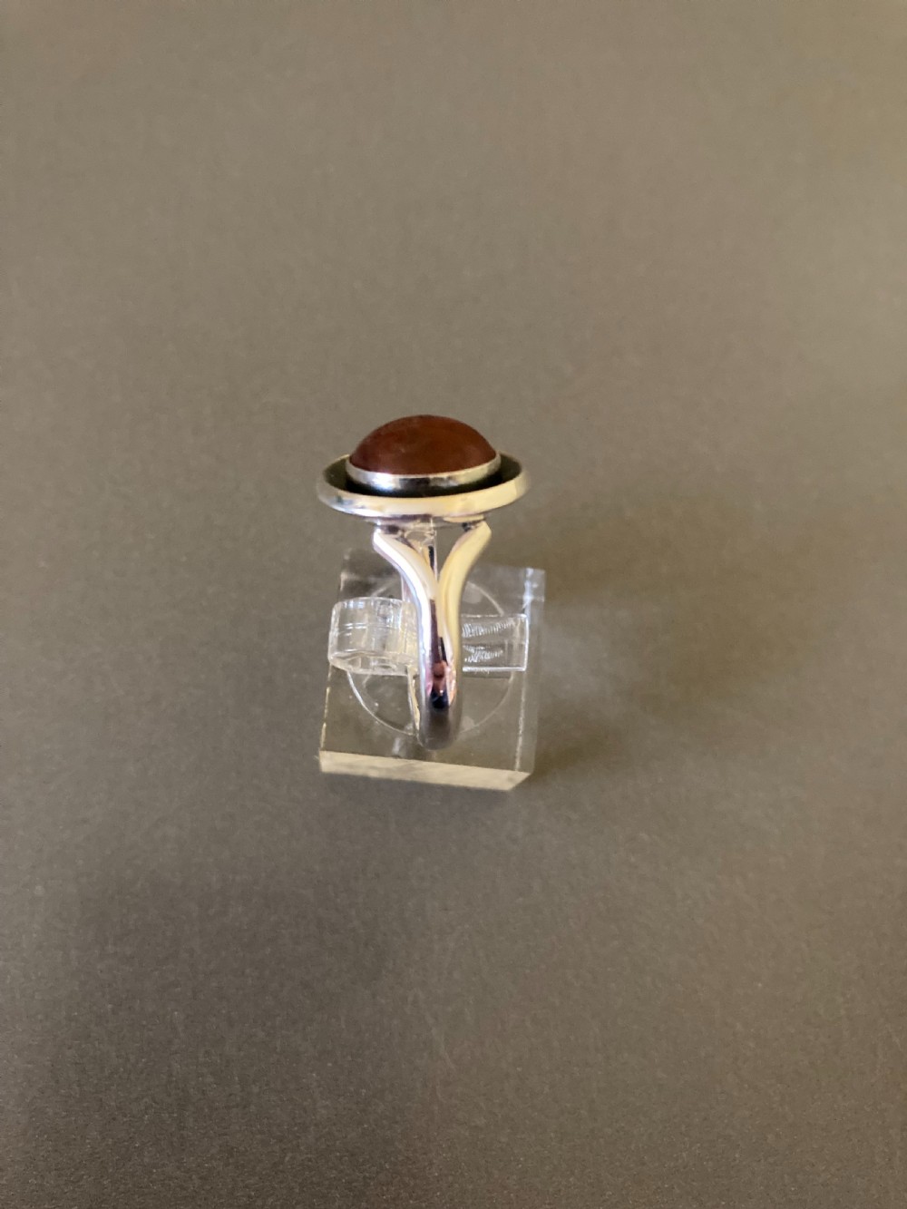 Danish Silver Ring with Amber. By N E From. 1960s. View IV