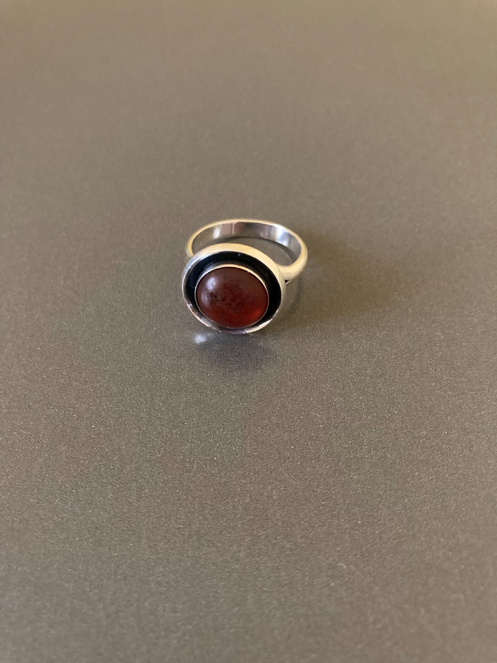 Danish Silver Ring with Amber. By N E From. 1960s. View V