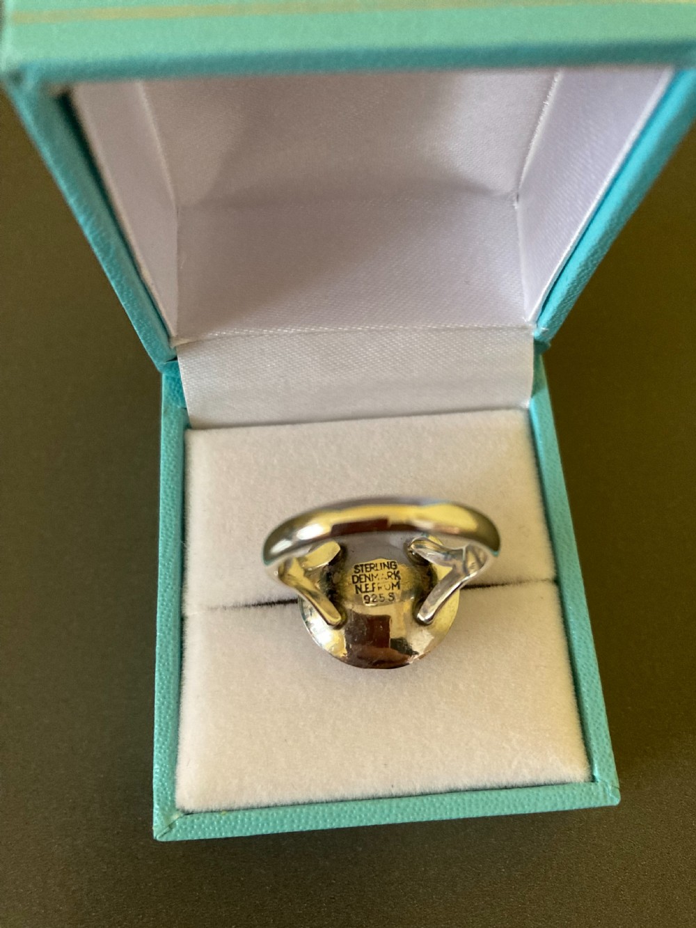 Danish Silver Ring with Amber. By N E From. 1960s. View VI