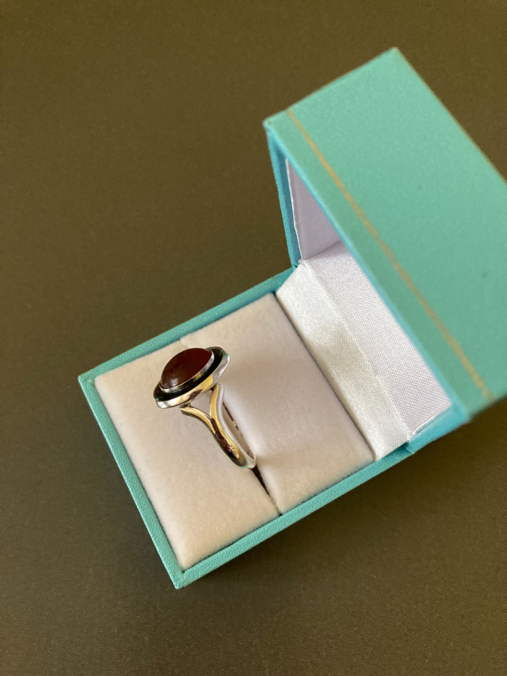 Danish Silver Ring with Amber. By N E From. 1960s. View VII