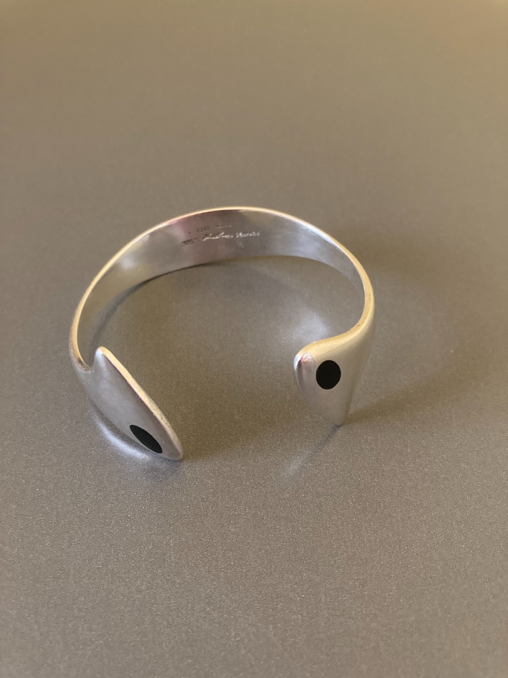 Hans Hansen Danish Silver Bangle with Black Enamel. 1960s.
