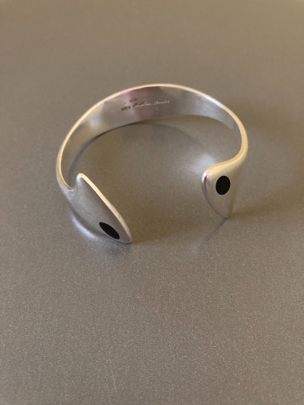 Hans Hansen Danish Silver Bangle with Black Enamel. 1960s. View V