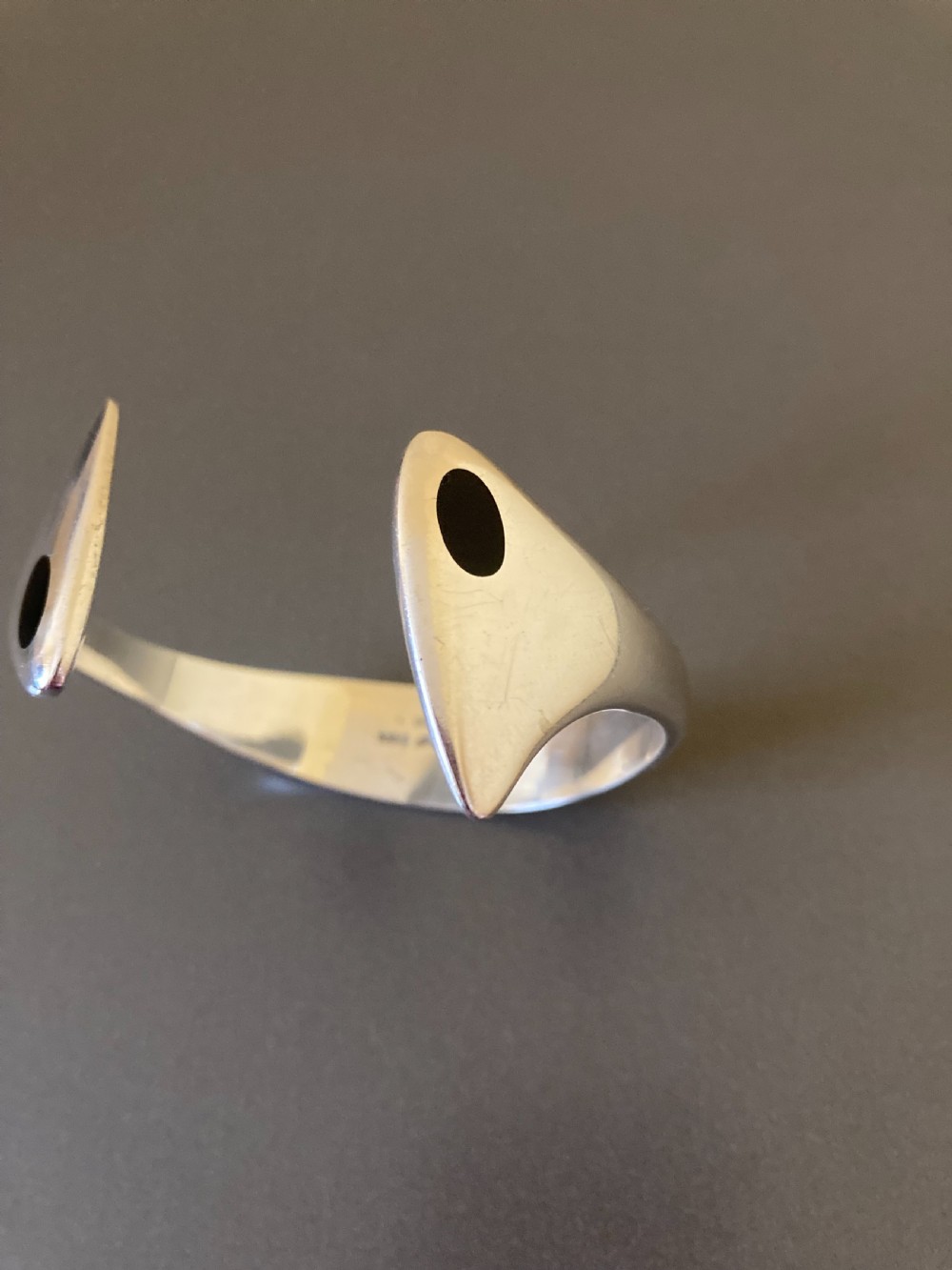 Hans Hansen Danish Silver Bangle with Black Enamel. 1960s. View VI