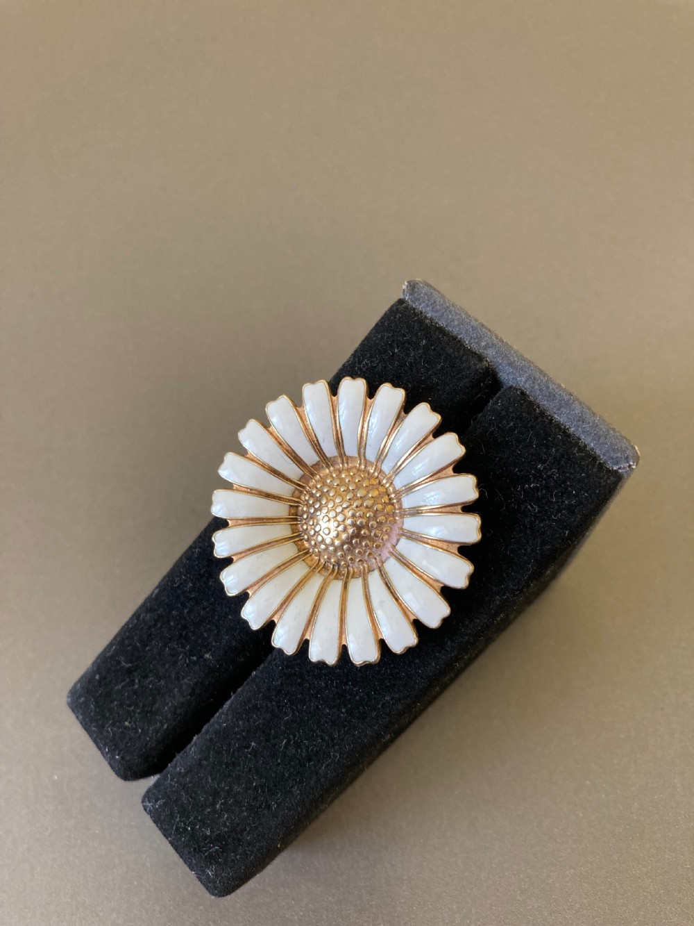 Danish Silver Gilt and White Enamel Brooch. 1950s. By Bernhard Hertz. View III