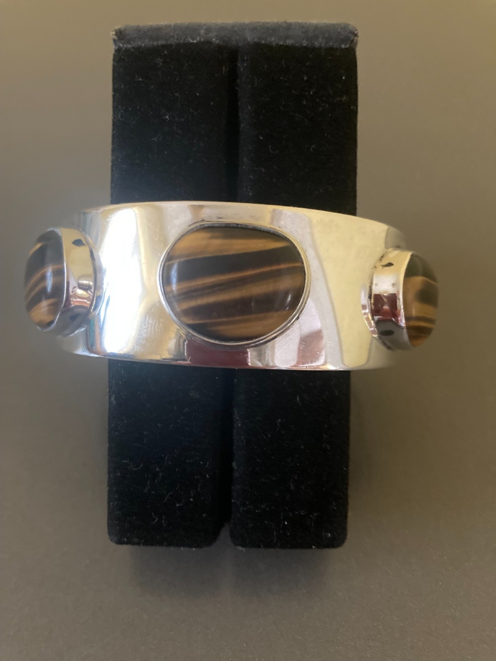 Danish Silver Bangle with Tigers Eyes. By Arne Johansen. 1960s. View III