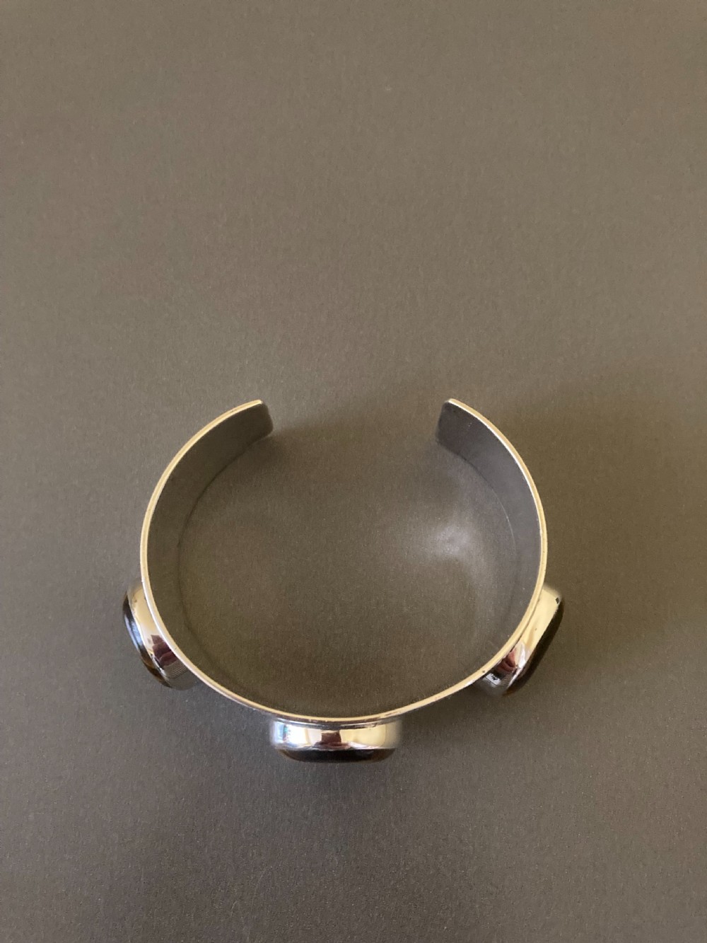 Danish Silver Bangle with Tigers Eyes. By Arne Johansen. 1960s. View VI