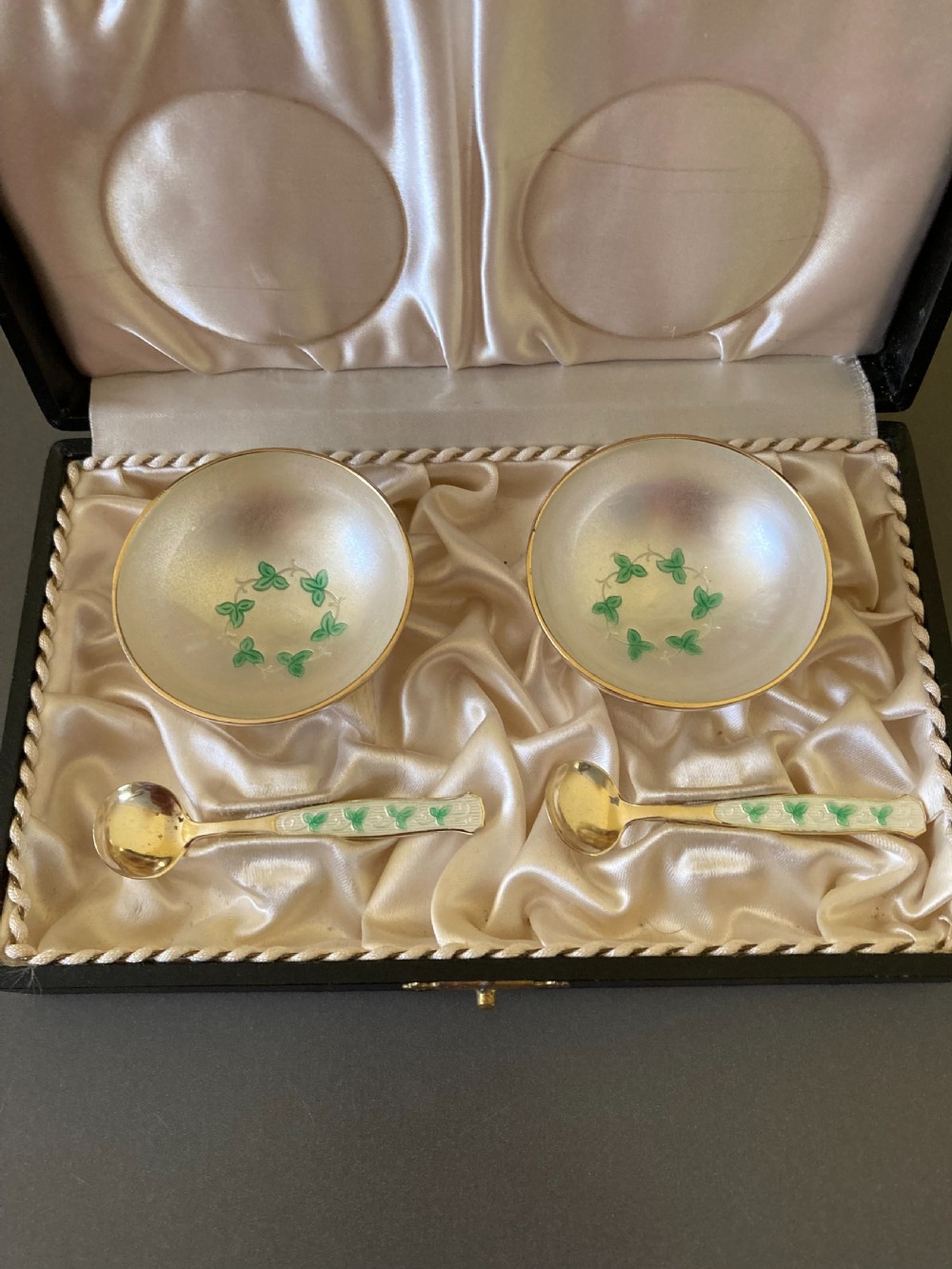 Danish Silver and Enamel Pair of Salts. 1950s. View II