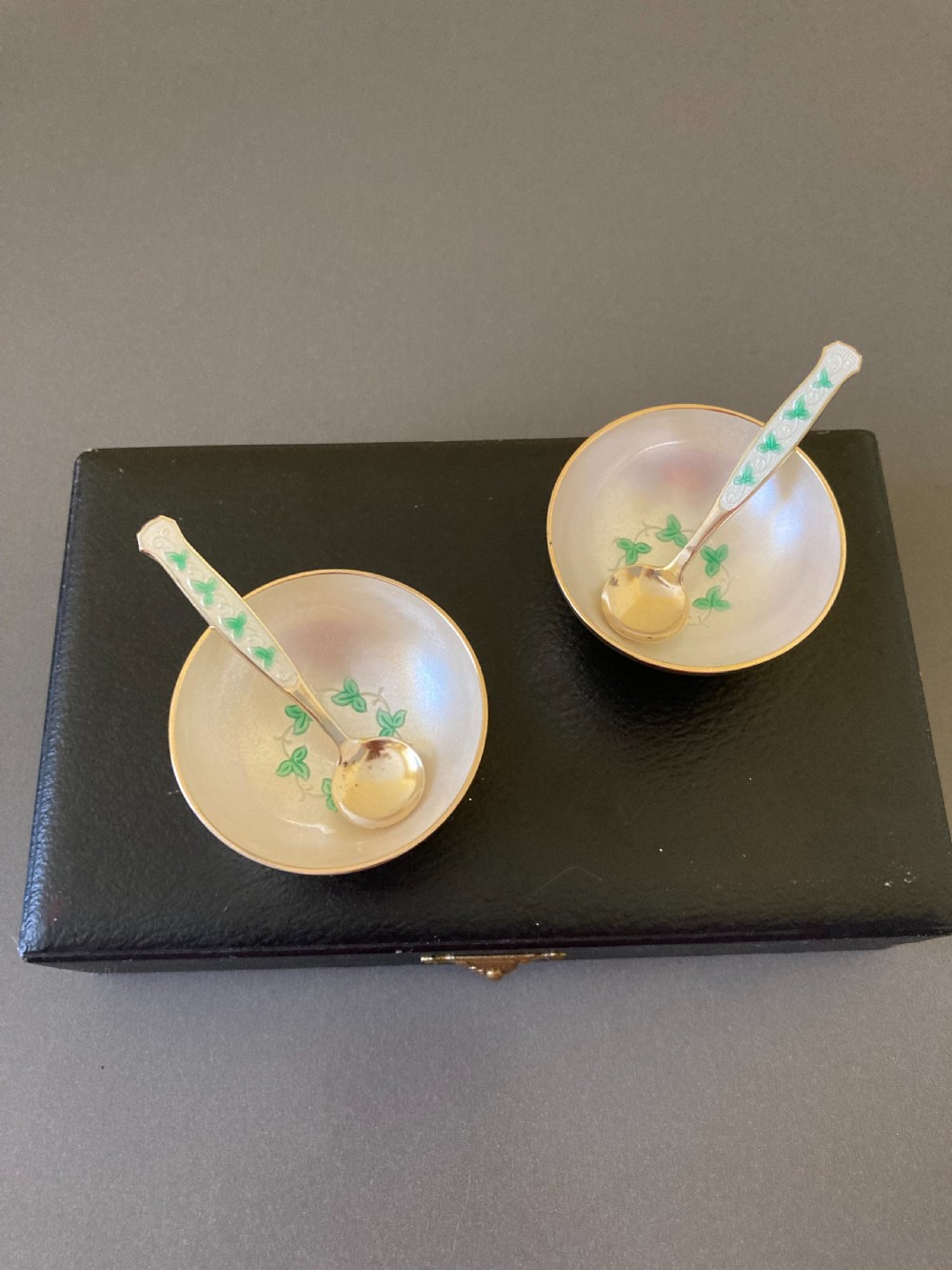 Danish Silver and Enamel Pair of Salts. 1950s. View IV
