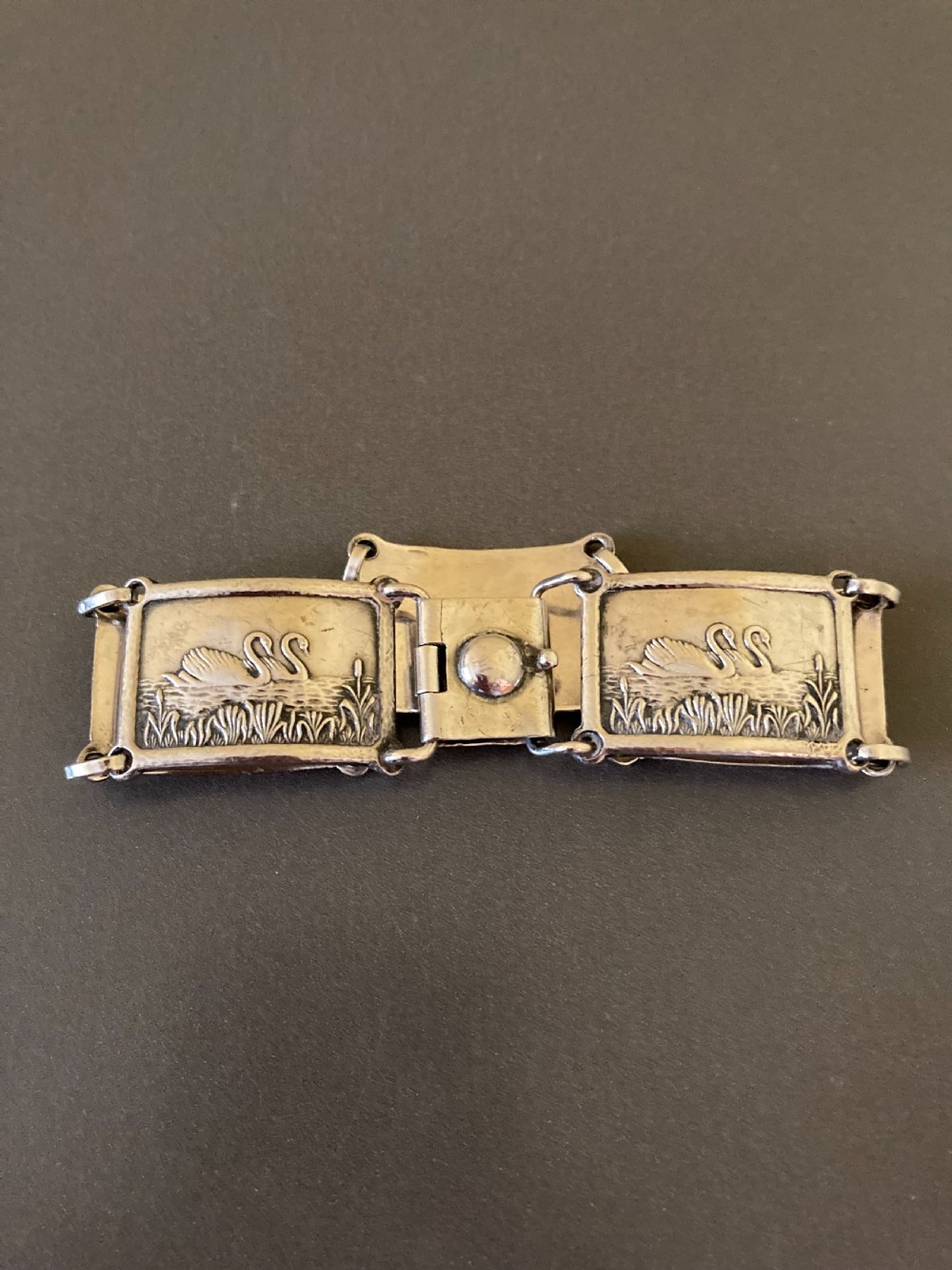 Danish Silver Bracelet with Swans. 1940s. View VI