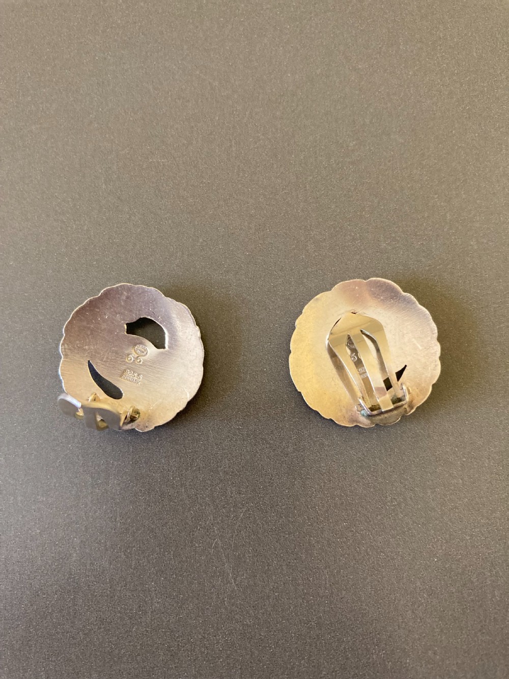 Georg Jensen Danish Silver Ear Clips. No 66. View IV