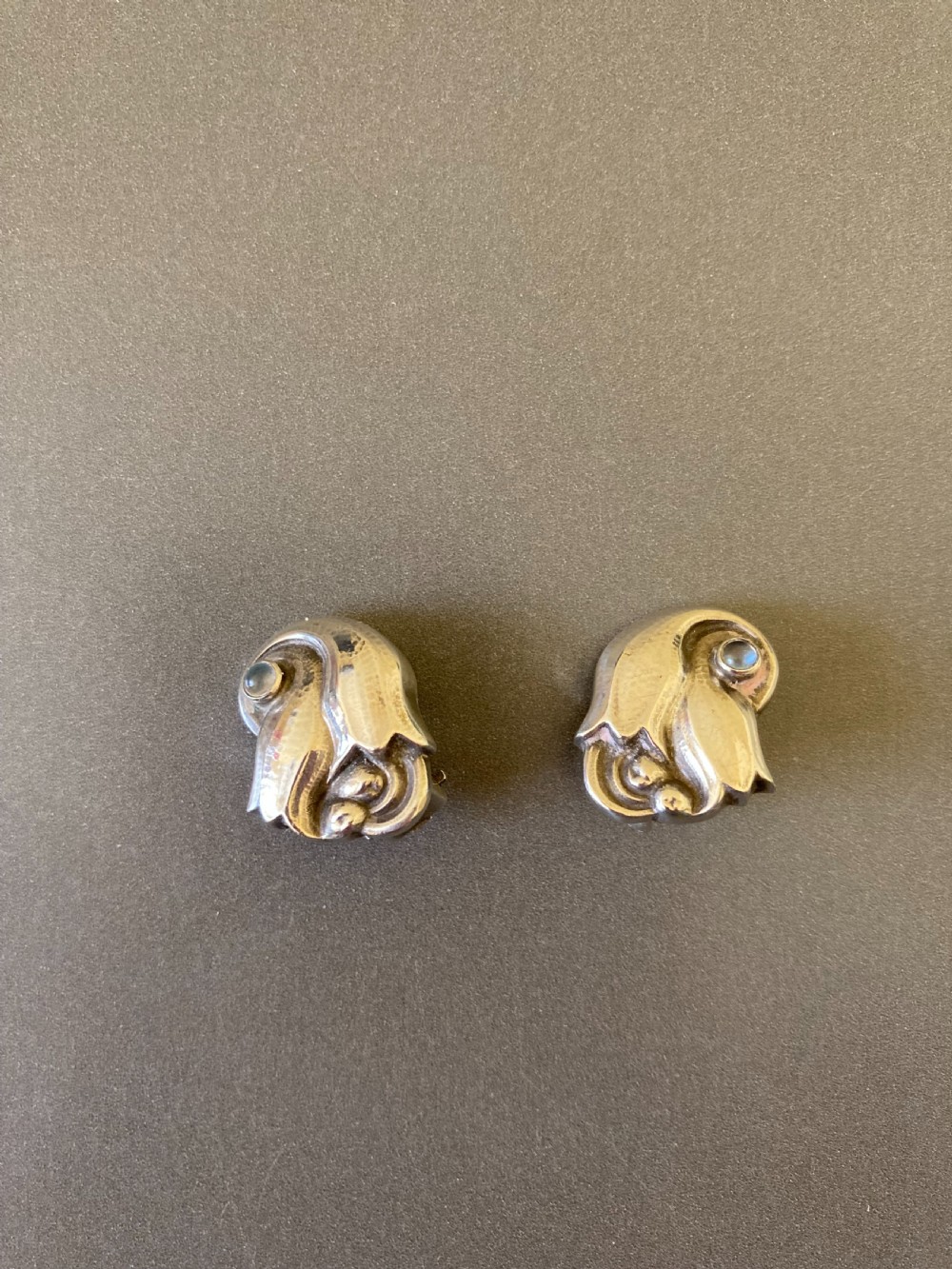 Georg Jensen Danish Silver and Moonstone Ear Clips. No 100A.