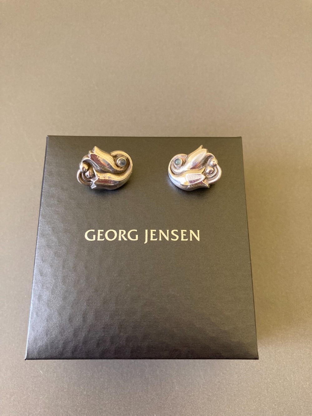 Georg Jensen Danish Silver and Moonstone Ear Clips. No 100A. View III