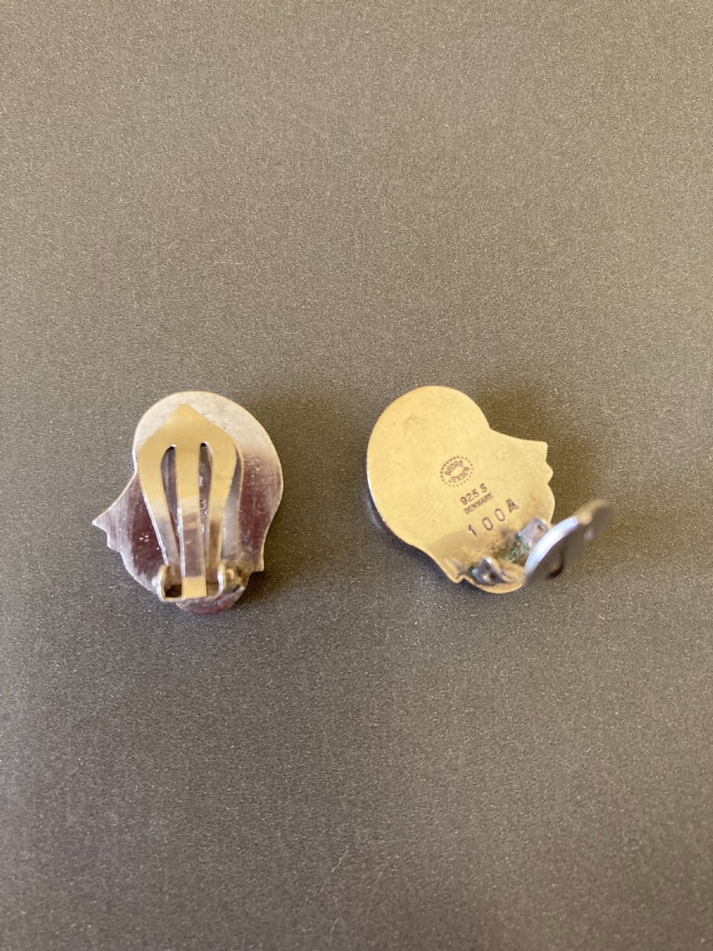 Georg Jensen Danish Silver and Moonstone Ear Clips. No 100A. View IV