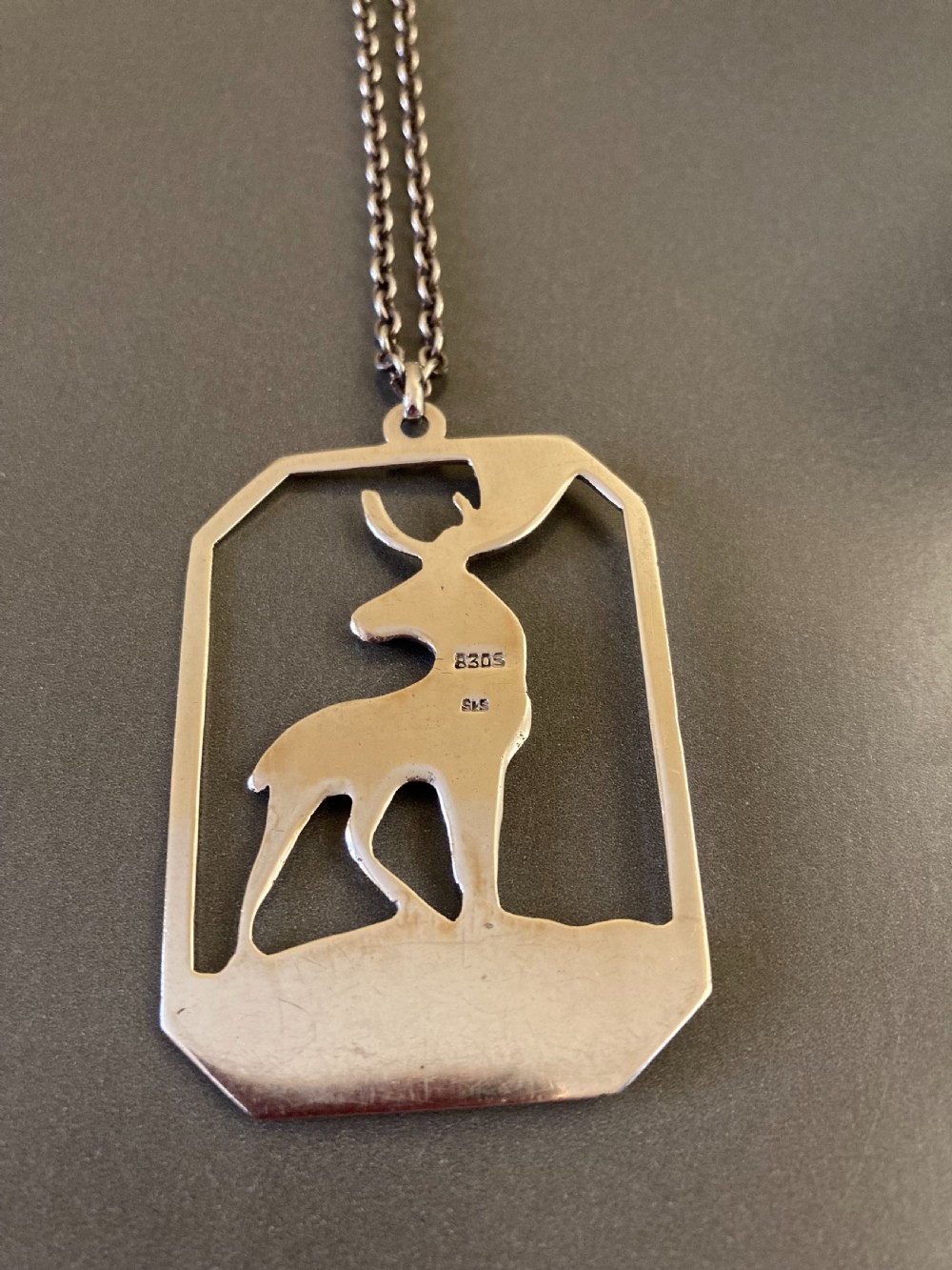 Danish Silver Pendant with Stag. 1930s. View V