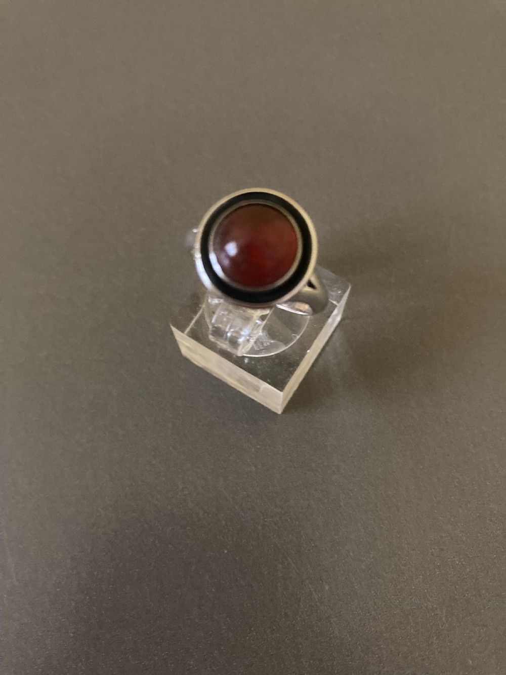 Danish Silver Ring with Amber. 1960s. By N E From.