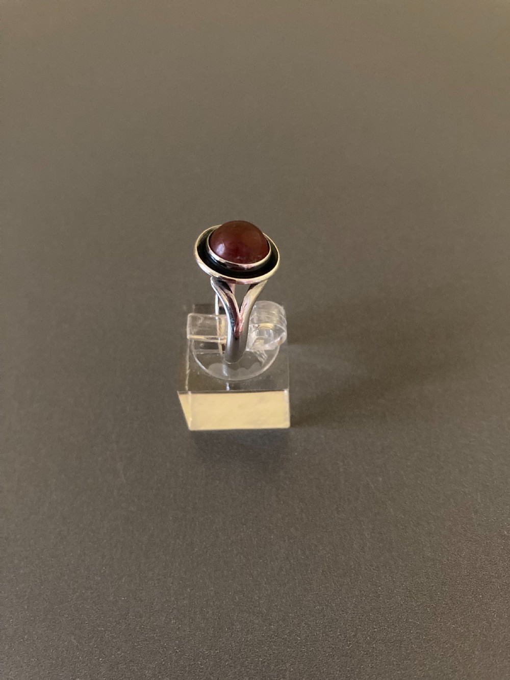 Danish Silver Ring with Amber. 1960s. By N E From. View II