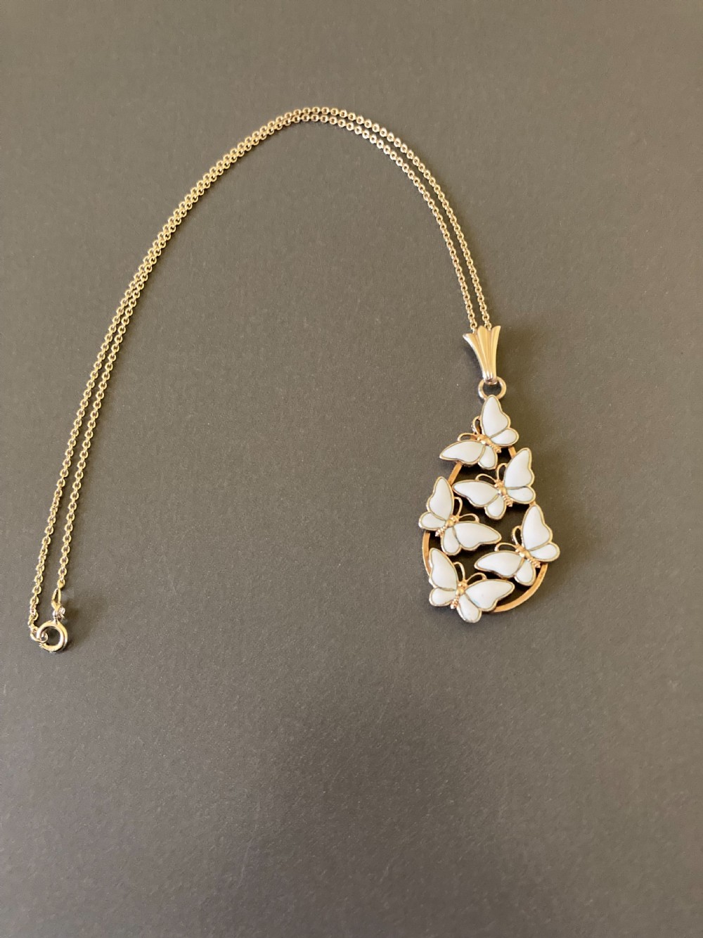 Danish Silver Gilt and White Enamel Pendant with Butterflies. 1960s. View II