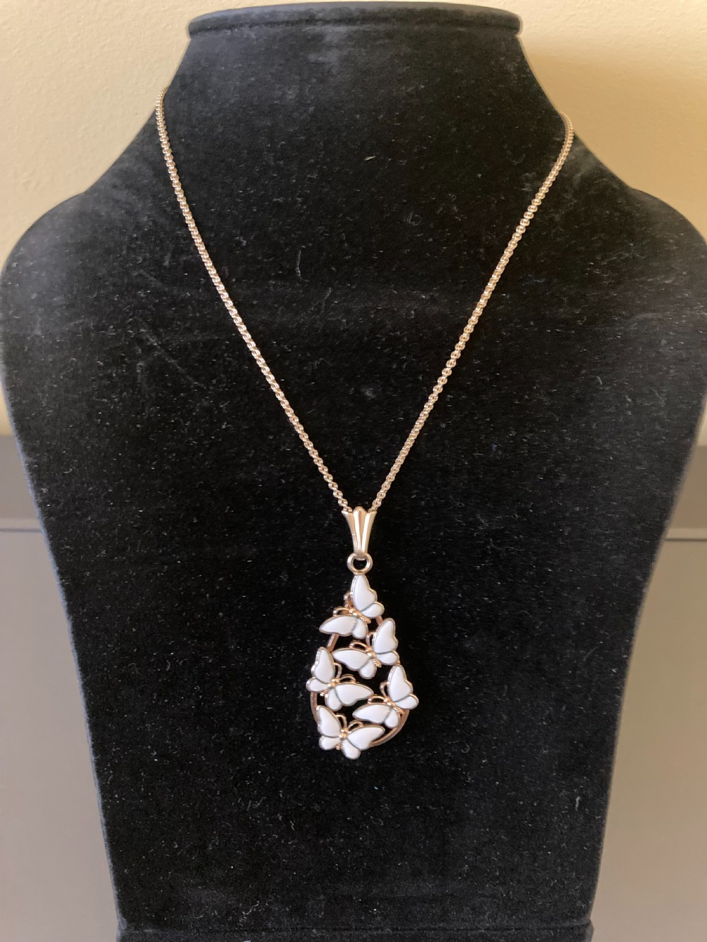 Danish Silver Gilt and White Enamel Pendant with Butterflies. 1960s. View III