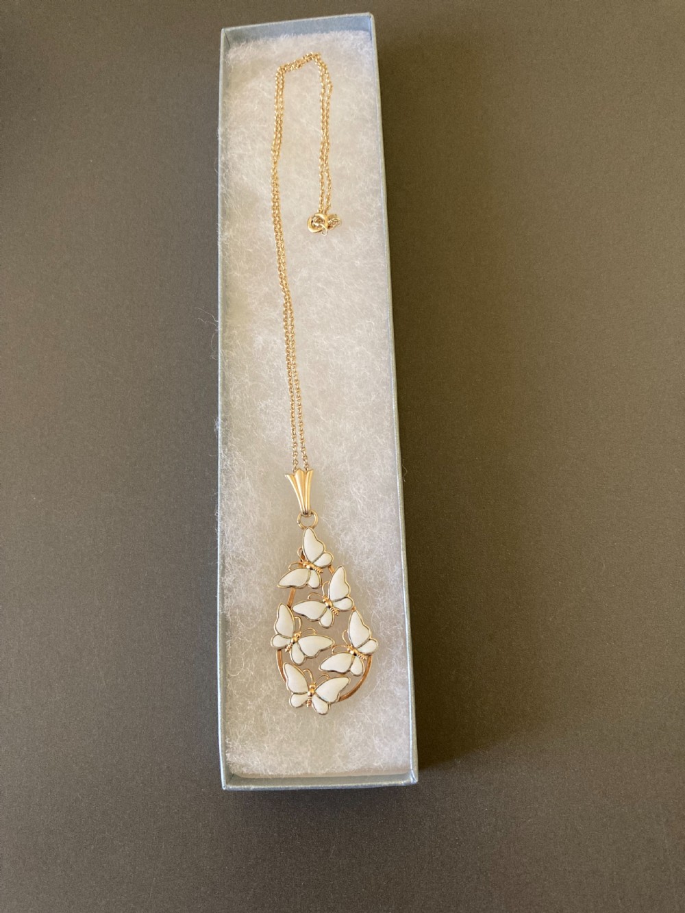 Danish Silver Gilt and White Enamel Pendant with Butterflies. 1960s. View V