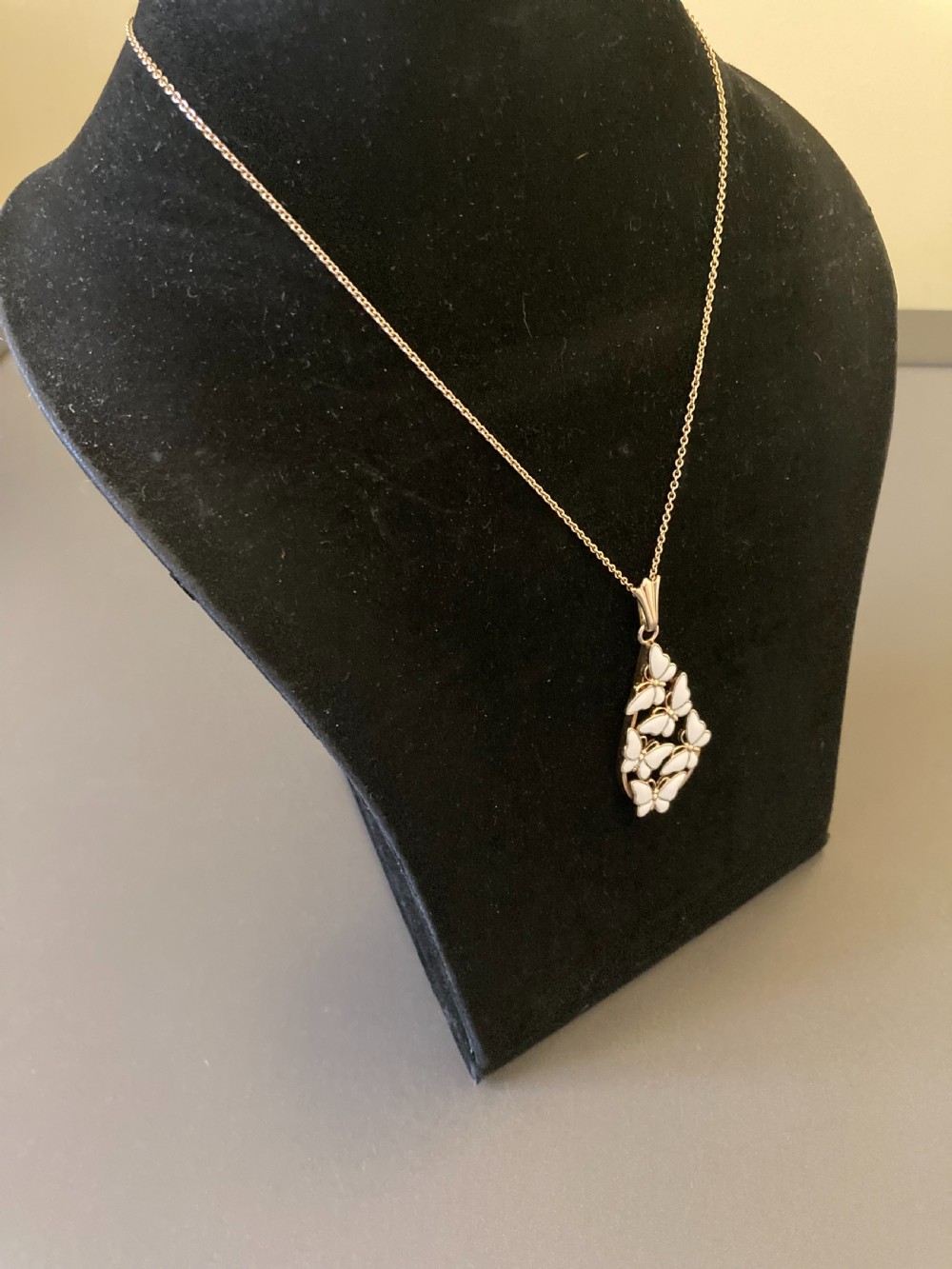 Danish Silver Gilt and White Enamel Pendant with Butterflies. 1960s. View VII