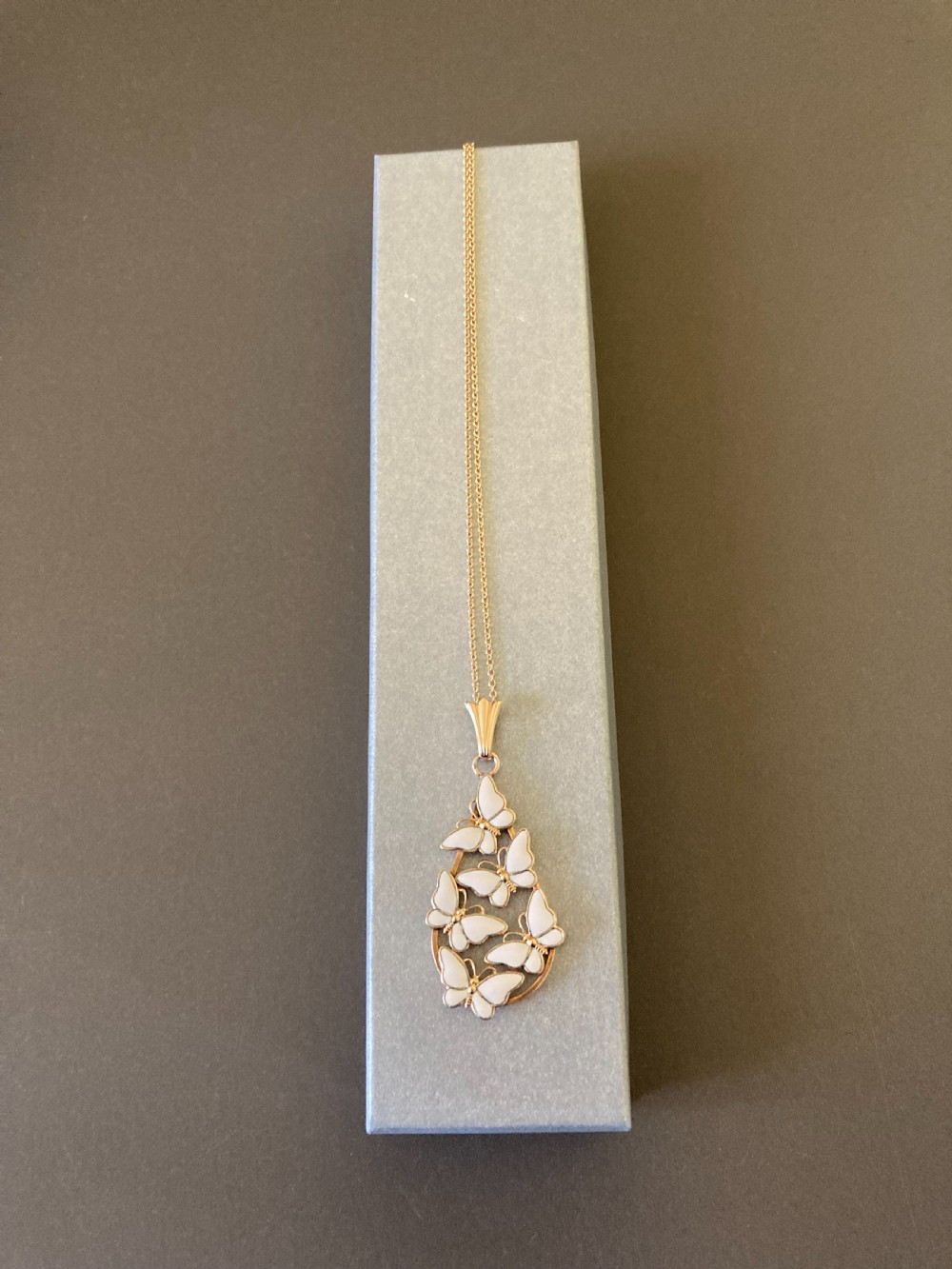 Danish Silver Gilt and White Enamel Pendant with Butterflies. 1960s. View VIII