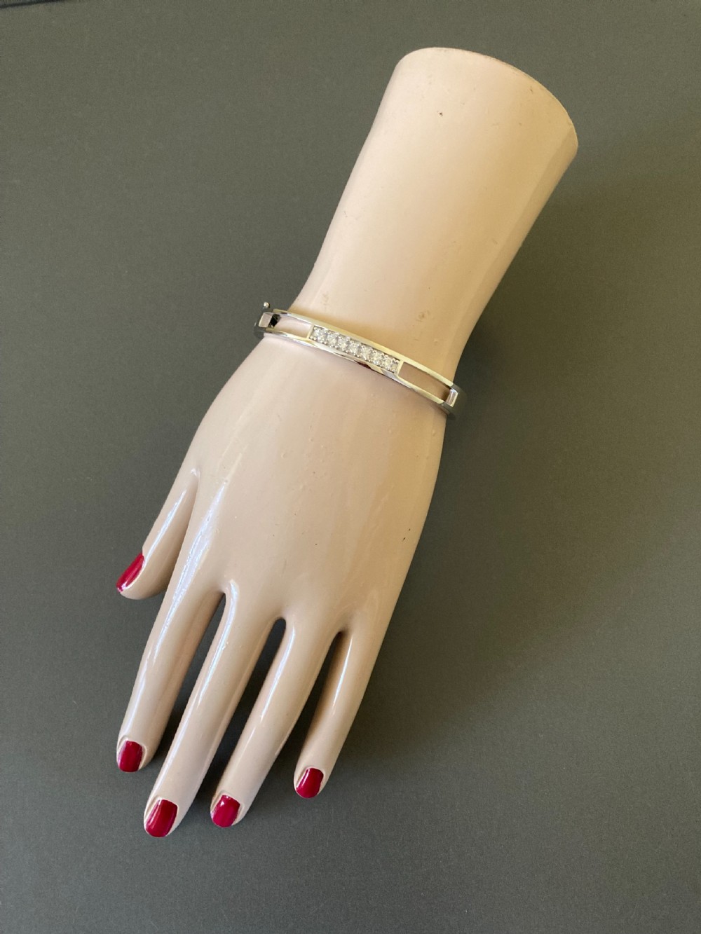Danish Silver Bangle with Cubic Zirconia. 1960s. By Randers Silver. View III