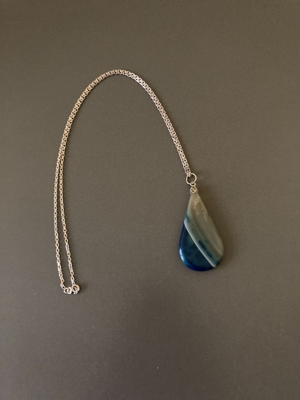 Danish Silver Necklace/Chain with Polished Agate Pendant. 1960s.