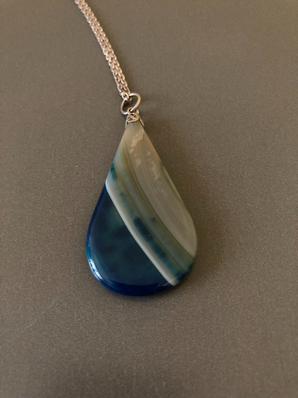 Danish Silver Necklace/Chain with Polished Agate Pendant. 1960s. View II