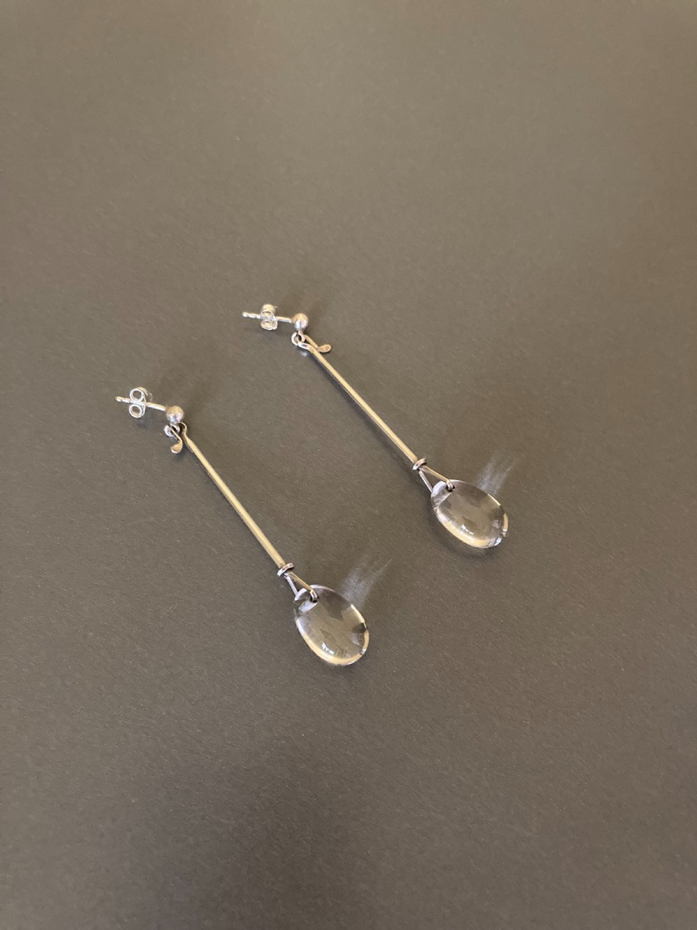 Georg Jensen Danish Silver and Rock Crystal Drop Earrings. 1960s.