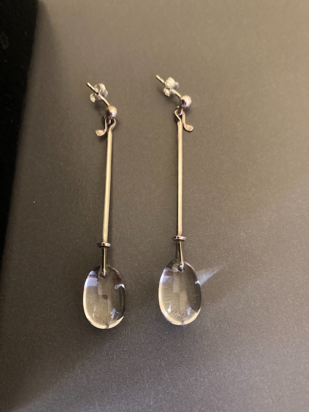 Georg Jensen Danish Silver and Rock Crystal Drop Earrings. 1960s. View II