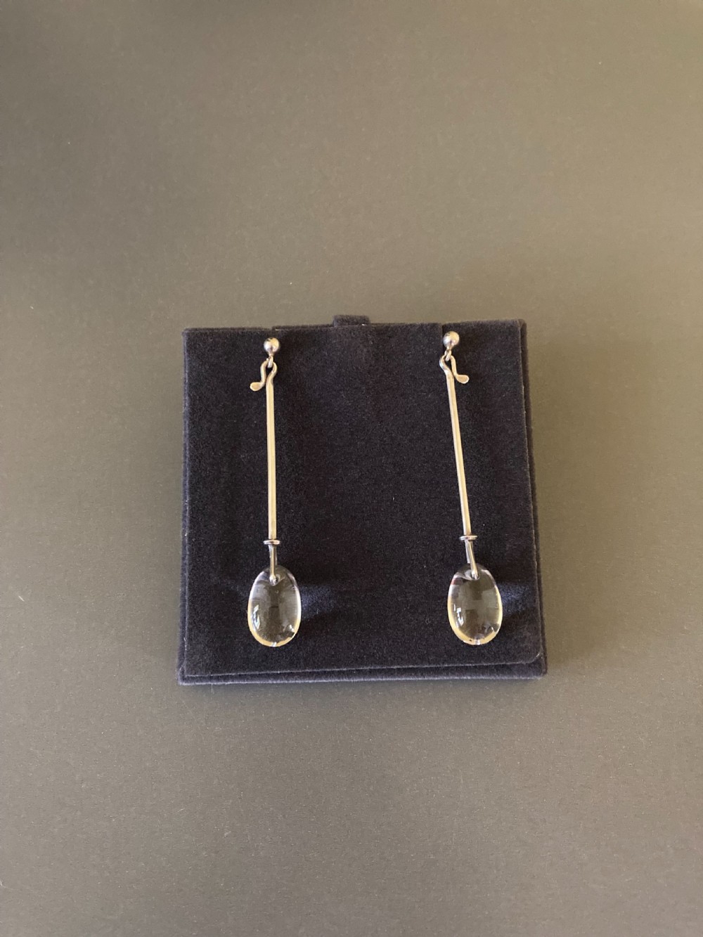 Georg Jensen Danish Silver and Rock Crystal Drop Earrings. 1960s. View III