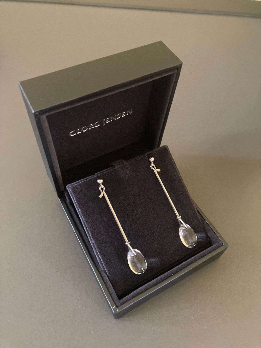 Georg Jensen Danish Silver and Rock Crystal Drop Earrings. 1960s. View IV