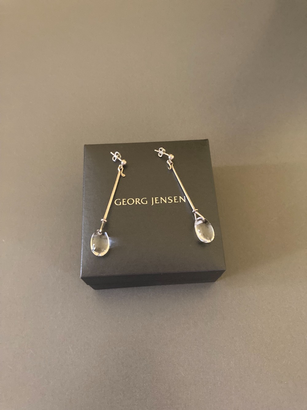 Georg Jensen Danish Silver and Rock Crystal Drop Earrings. 1960s. View V